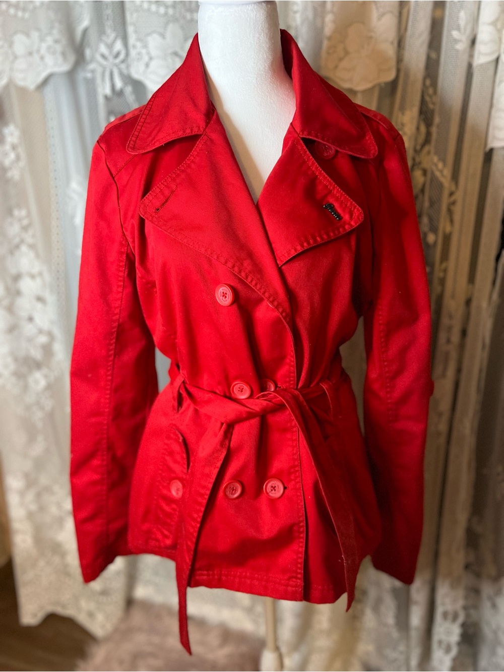 Garcia Vintage Style Red Trench Coat Large